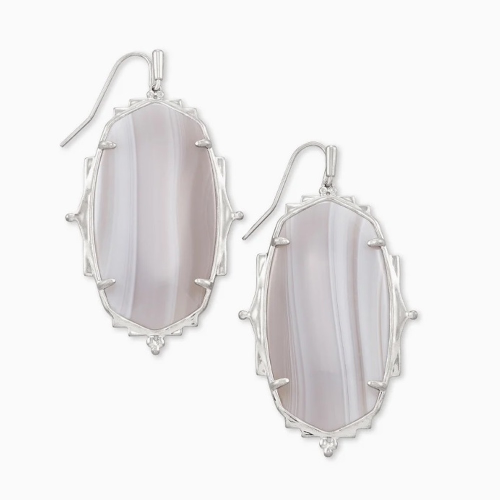 Kendra Scott lee Baroque Silver Earrings Gray Agate